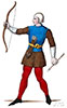 Imagette d'Archer-piéton du 13ème siècle, dessiné par Léopold Massard - Costumes de France - reproduction © Norbert Pousseur