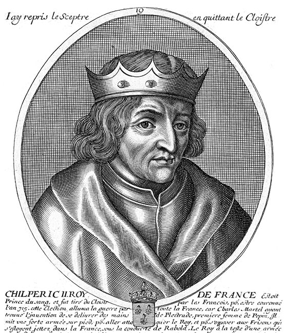 Chilpéric II, roi de France - gravure de Daret - Gravure  reproduite puis restaurée par © Norbert Pousseur